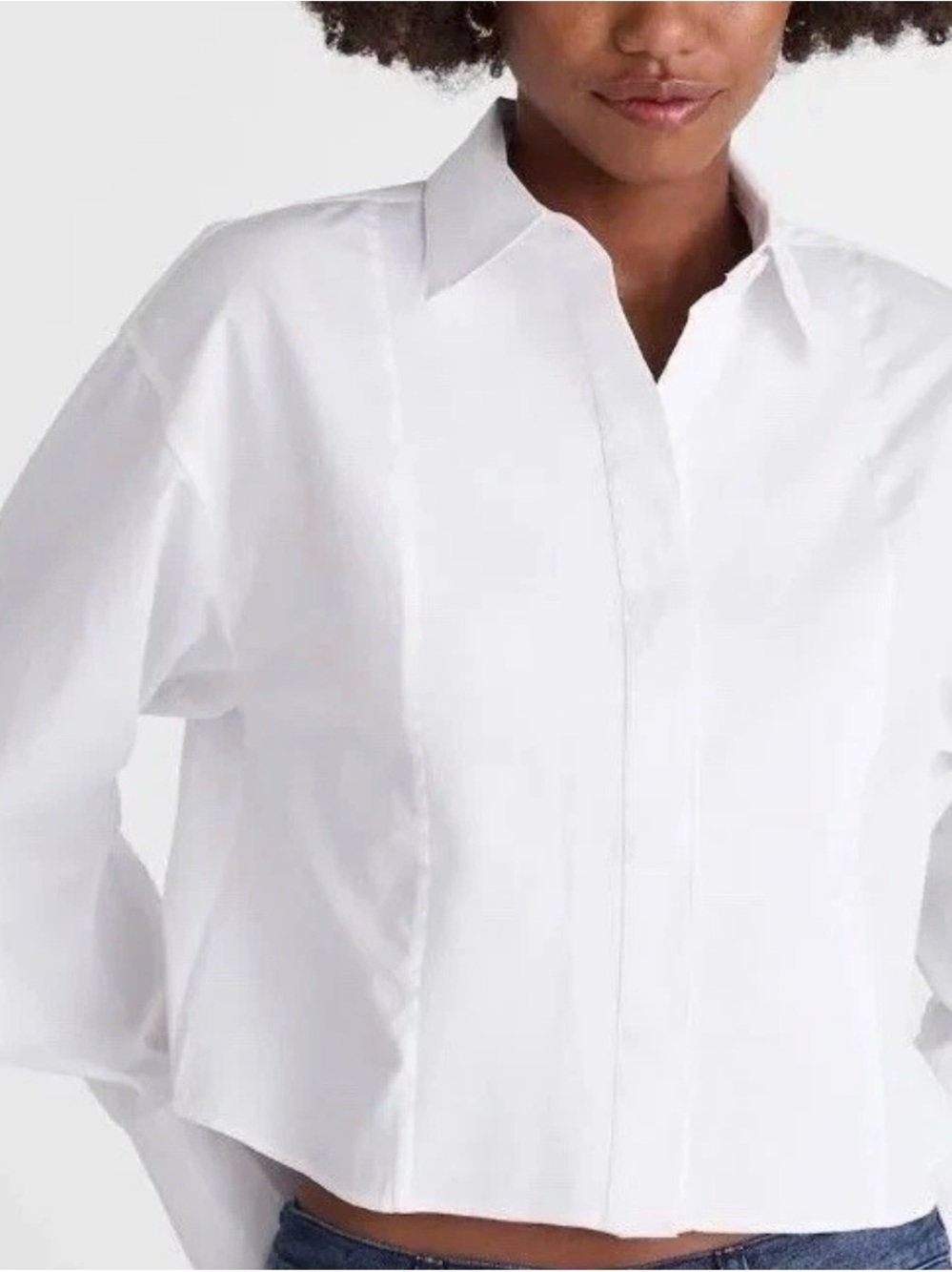 Madewell NWT Women’s L Cropped White Button Down Tuxedo Style Textured $118